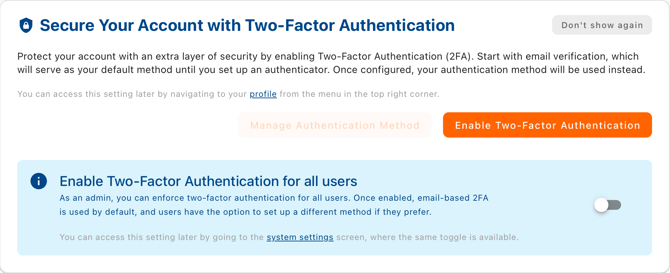 2FA dashboard widget